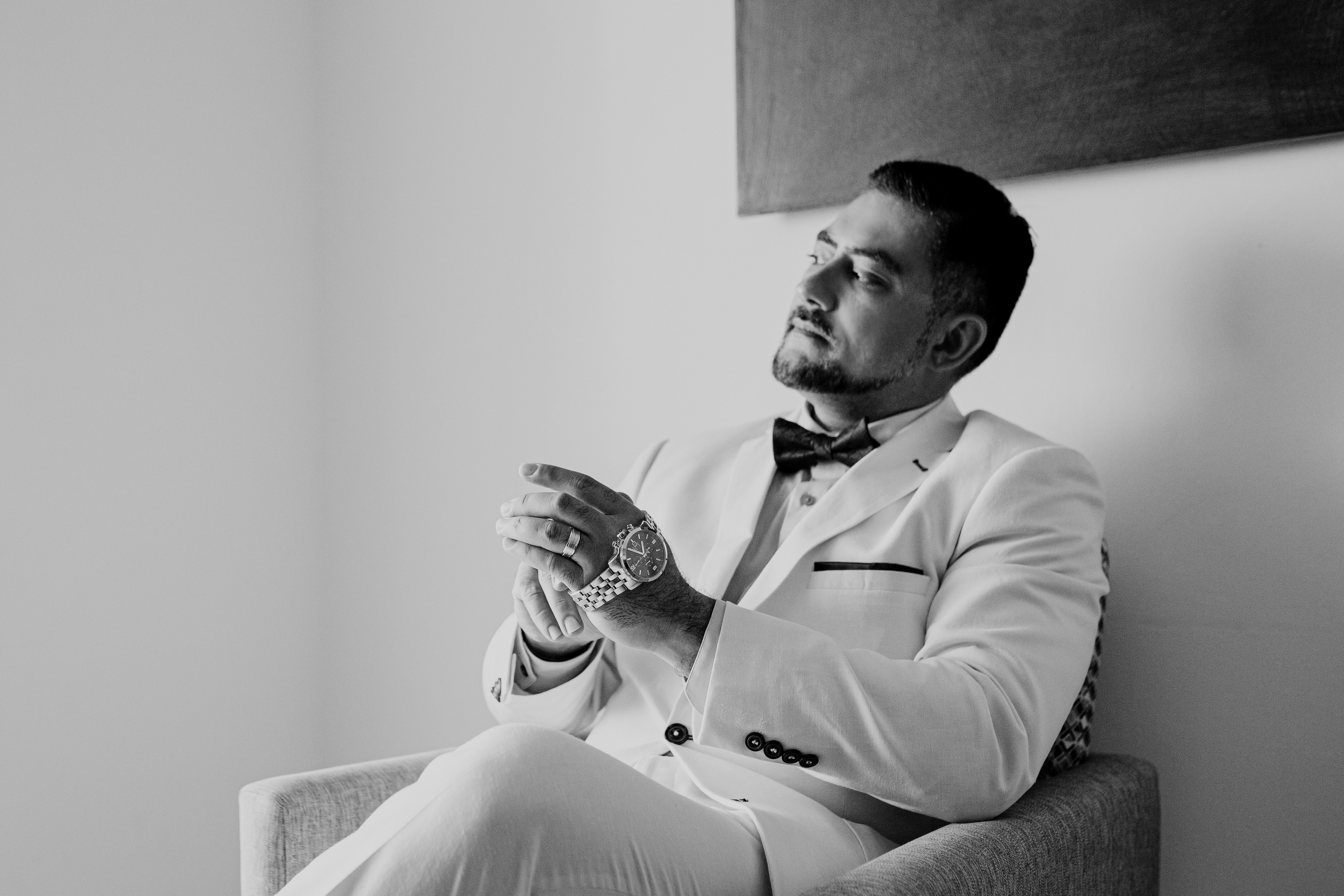 Two grooms first-look moment at Riviera Maya luxury resort, same-sex destination wedding photographer